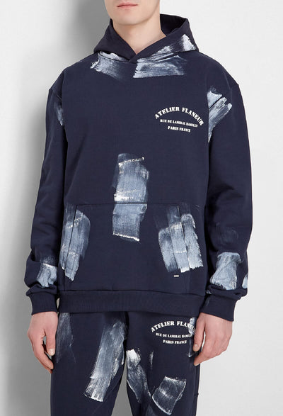 Atelier Hoodie With Paint Stains In Navy